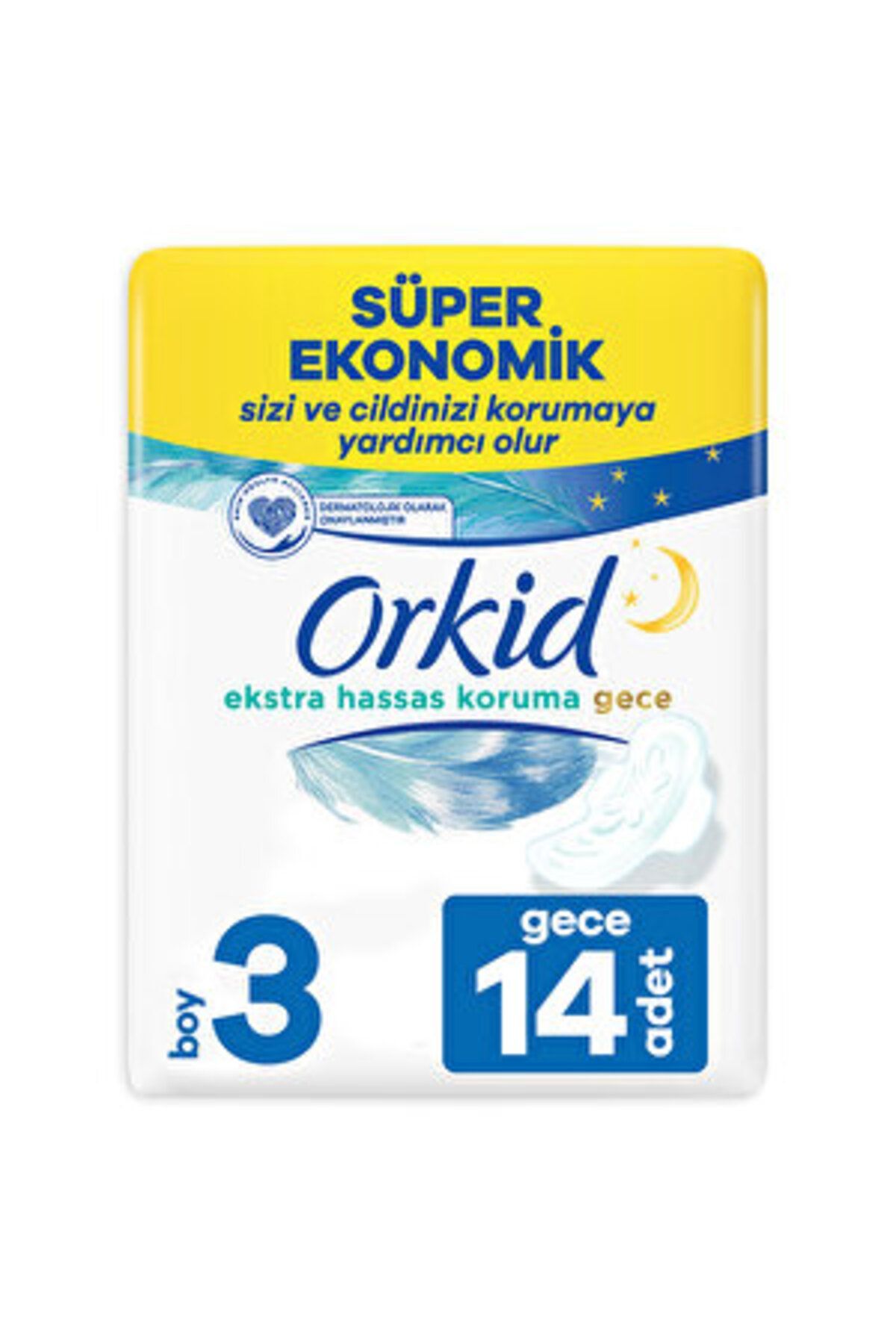 ( 3 ADET ) Orkid Extra Hassas Koruma Dörtlü Hijyenik Ped Gece 14'lü (Boy 3)