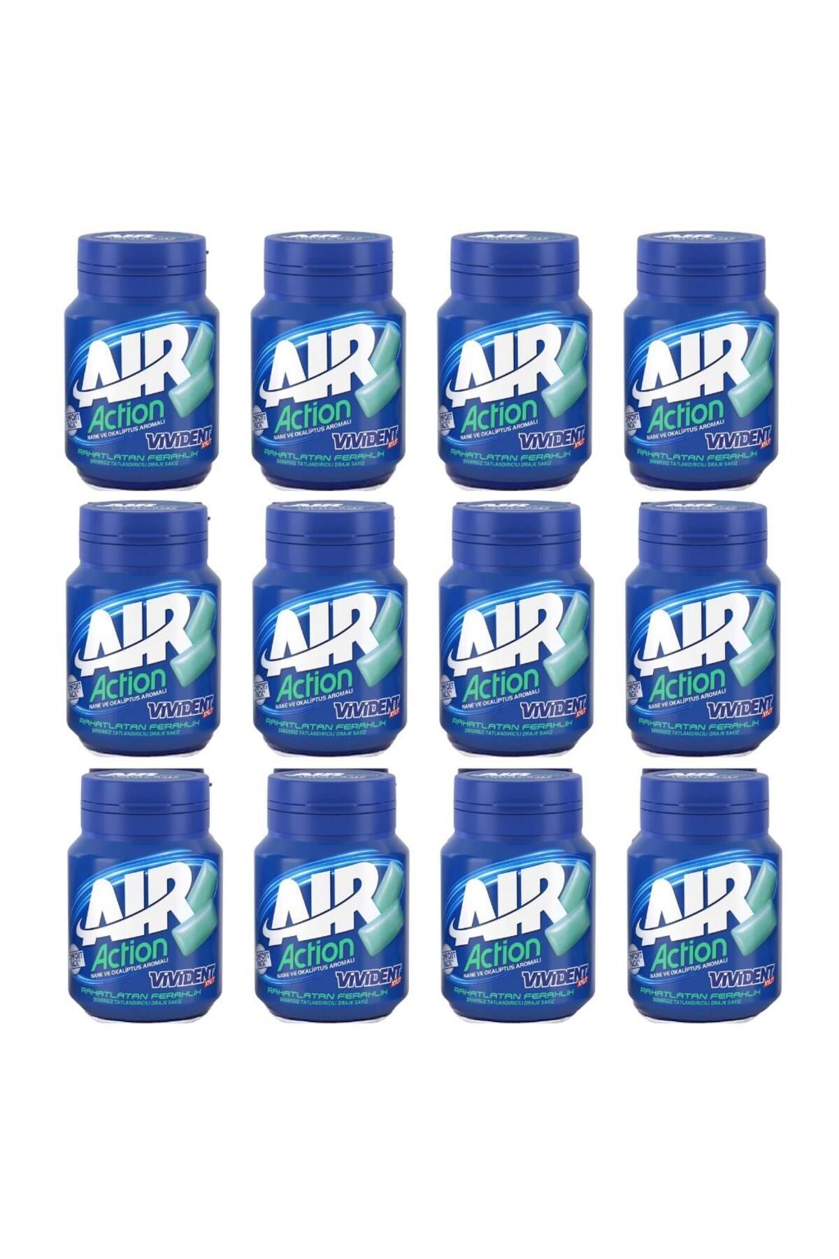 XYLIT Air Action Nane ve Okaliptus Aromalı Şekersiz Tatlandırıcılı Draje Sakız 63 g X 12 Ad